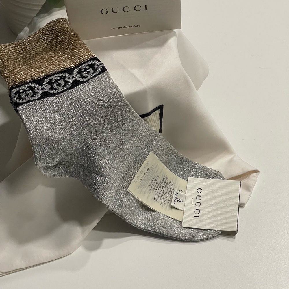 NWT Gucci Authentic Metallic Interlocking Socks Large - Picture 5 of 11